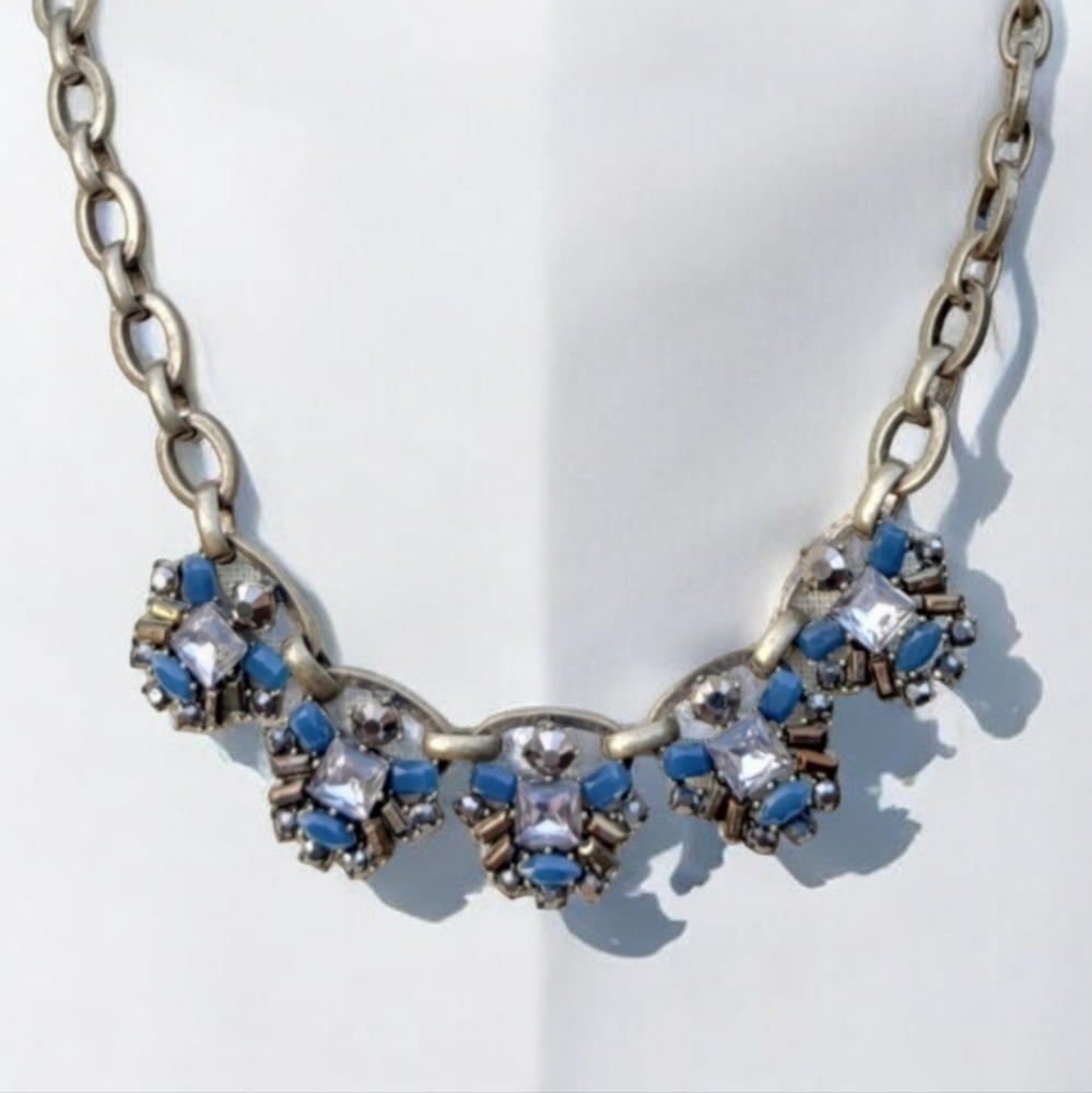 Vintage Ann Taylor LOFT Gold and blue statement necklace